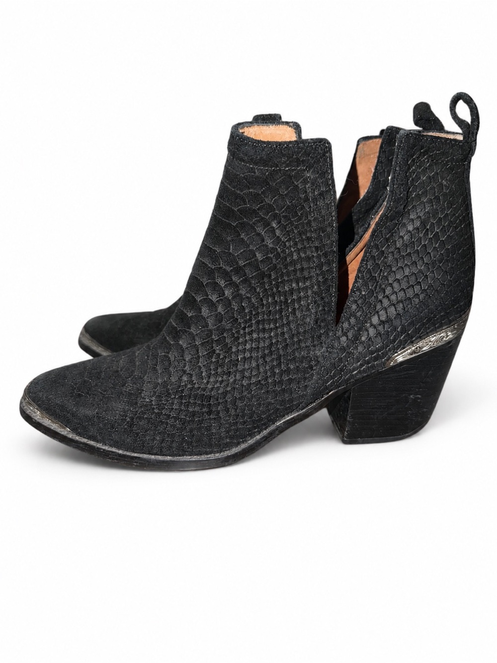 Jeffrey Campbell Maceo Black Suede Snakeskin Western Ankle Boots Size 9